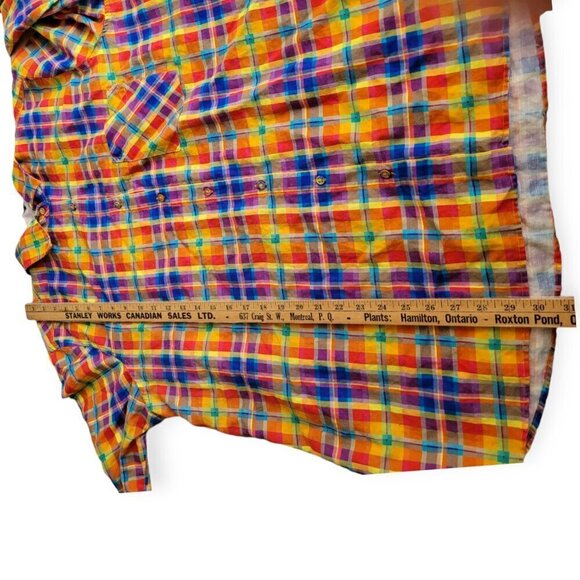 Oversized Rainbow Plaid Button-Up Dad Shirt XL by WeWoreWhat - Picture 9 of 11